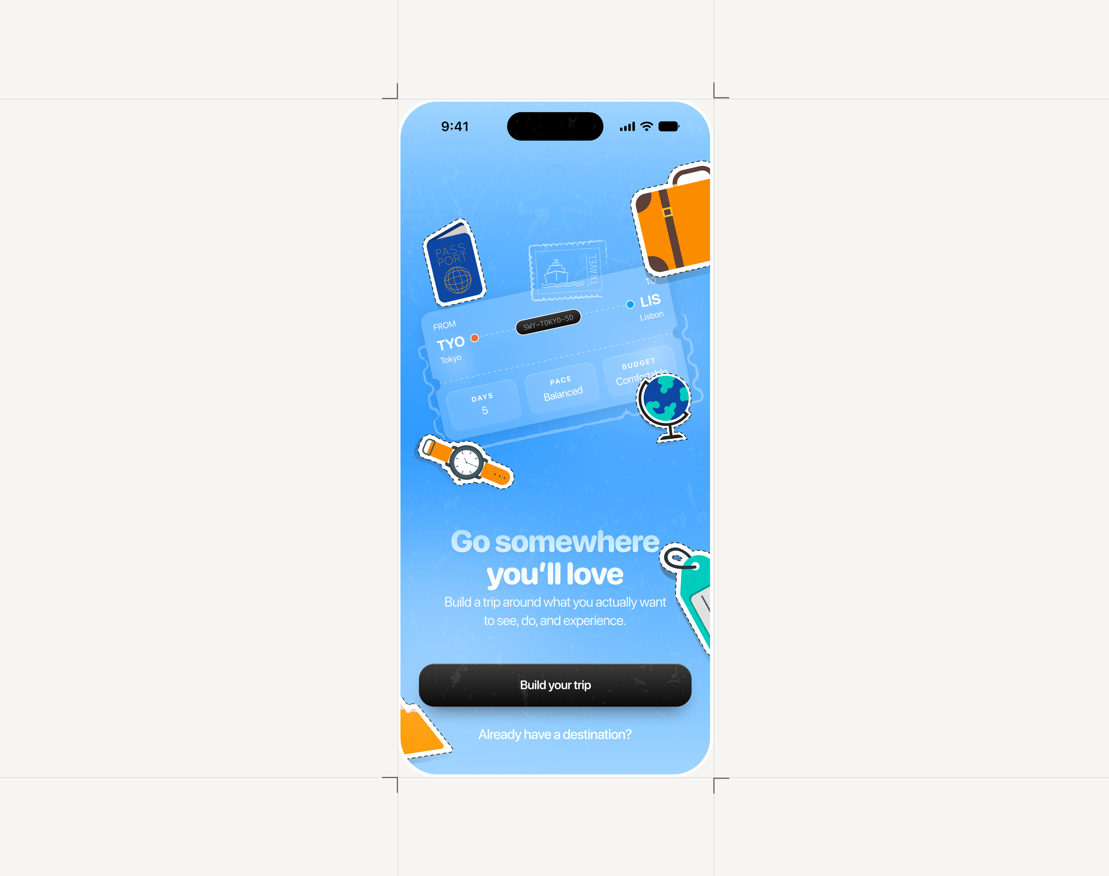 Travel planner mobile splash screen
